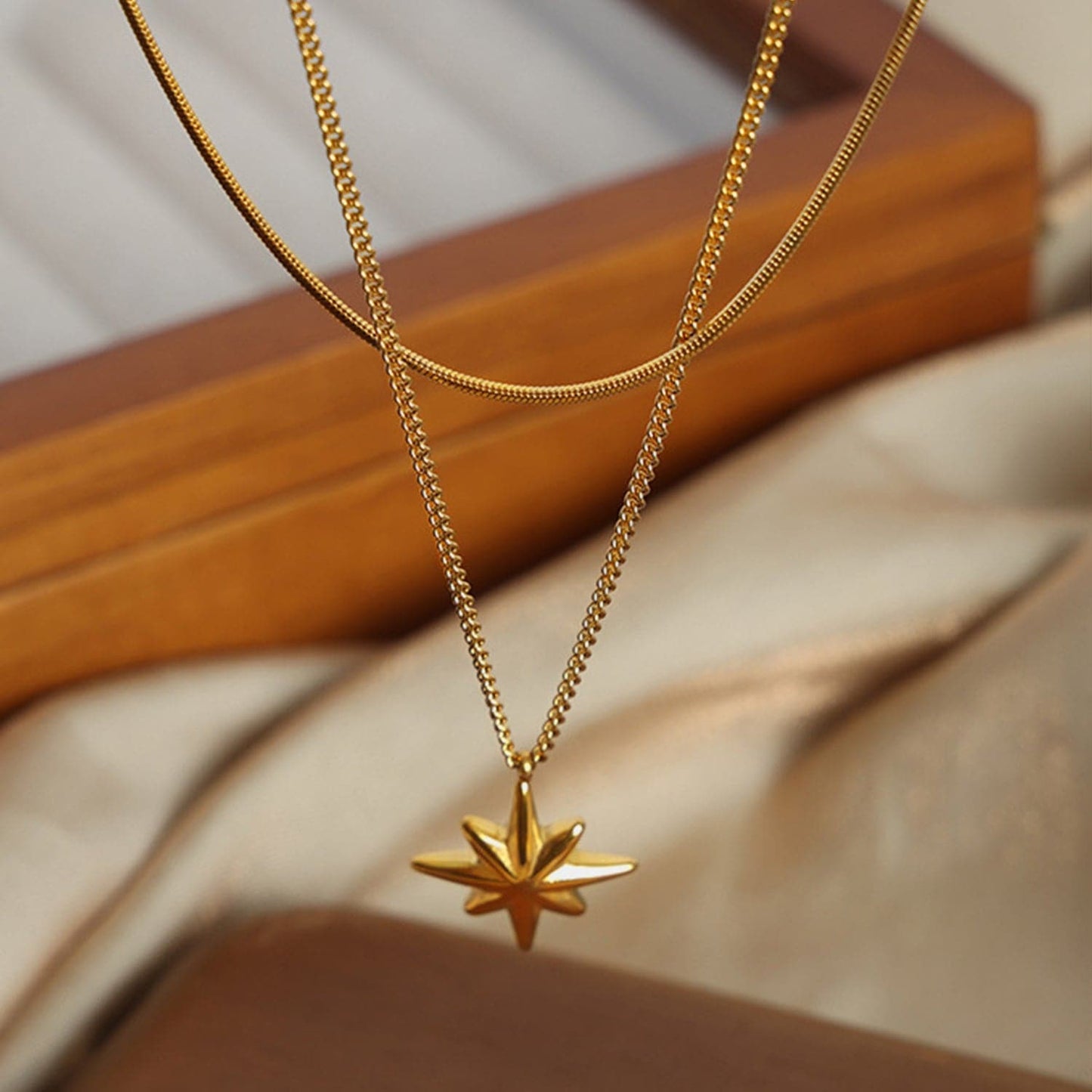 Star Pendant Double-Layered Titanium Steel Necklace.