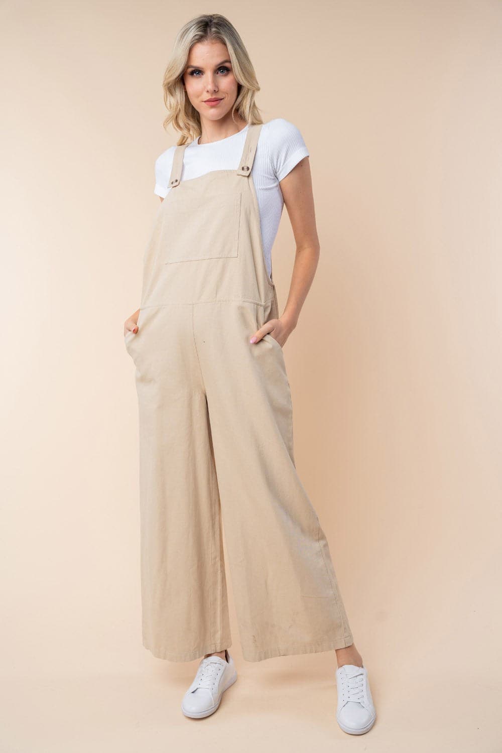 White Birch Sleeveless Wide Leg Jumpsuit.