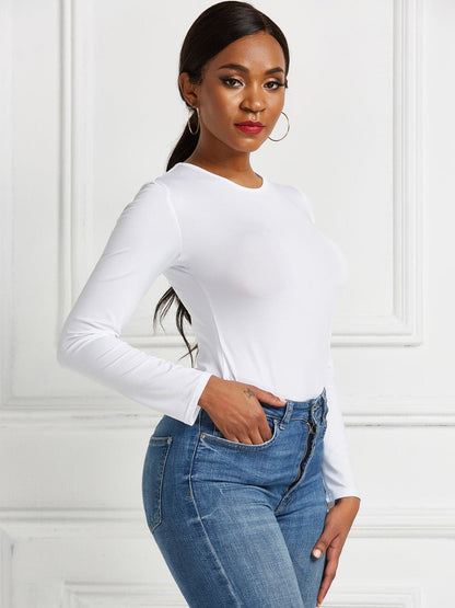 Round Neck Long Sleeve Bodysuit.