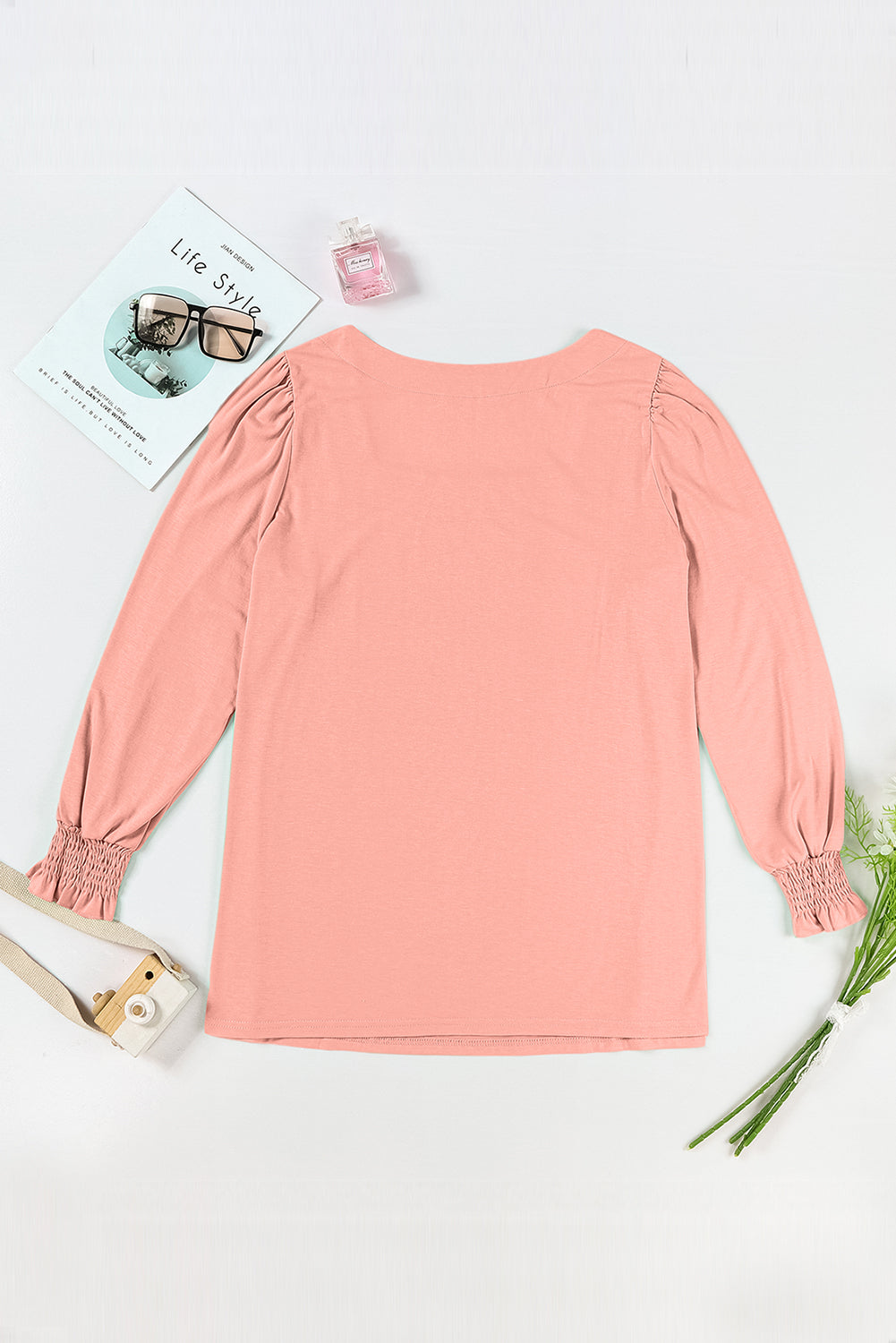 Chic pink flounced sleeve top for plus sizes