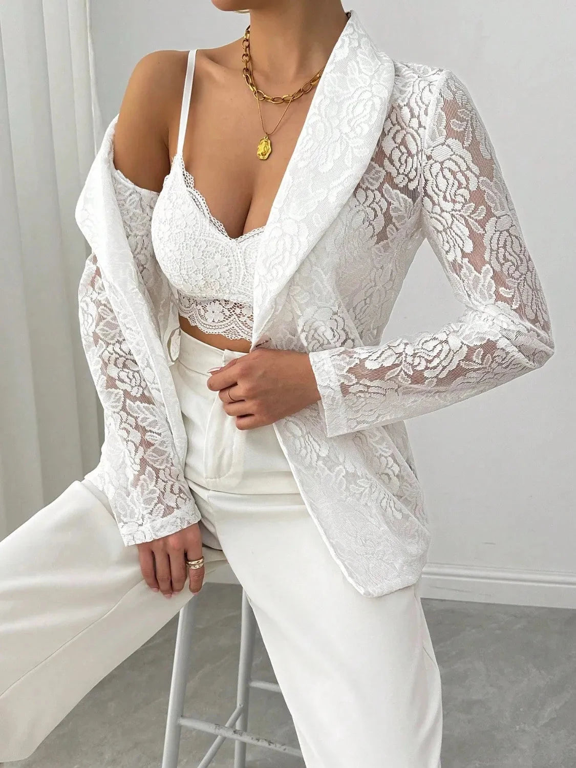 Chic Sheer Lace Lapel Blazer Coco’s Tee Boutique
