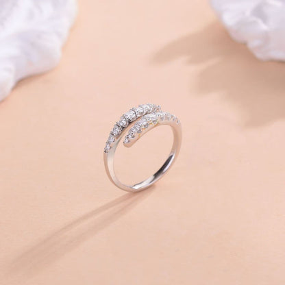 925 Sterling Silver Moissanite Bypass Ring.