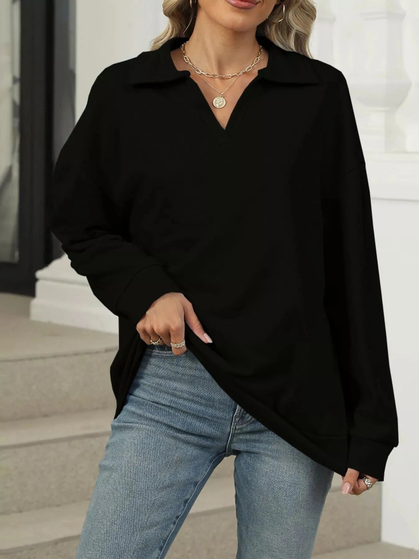 Johnny Collar Long Sleeve Sweatshirt Coco’s Tee Boutique