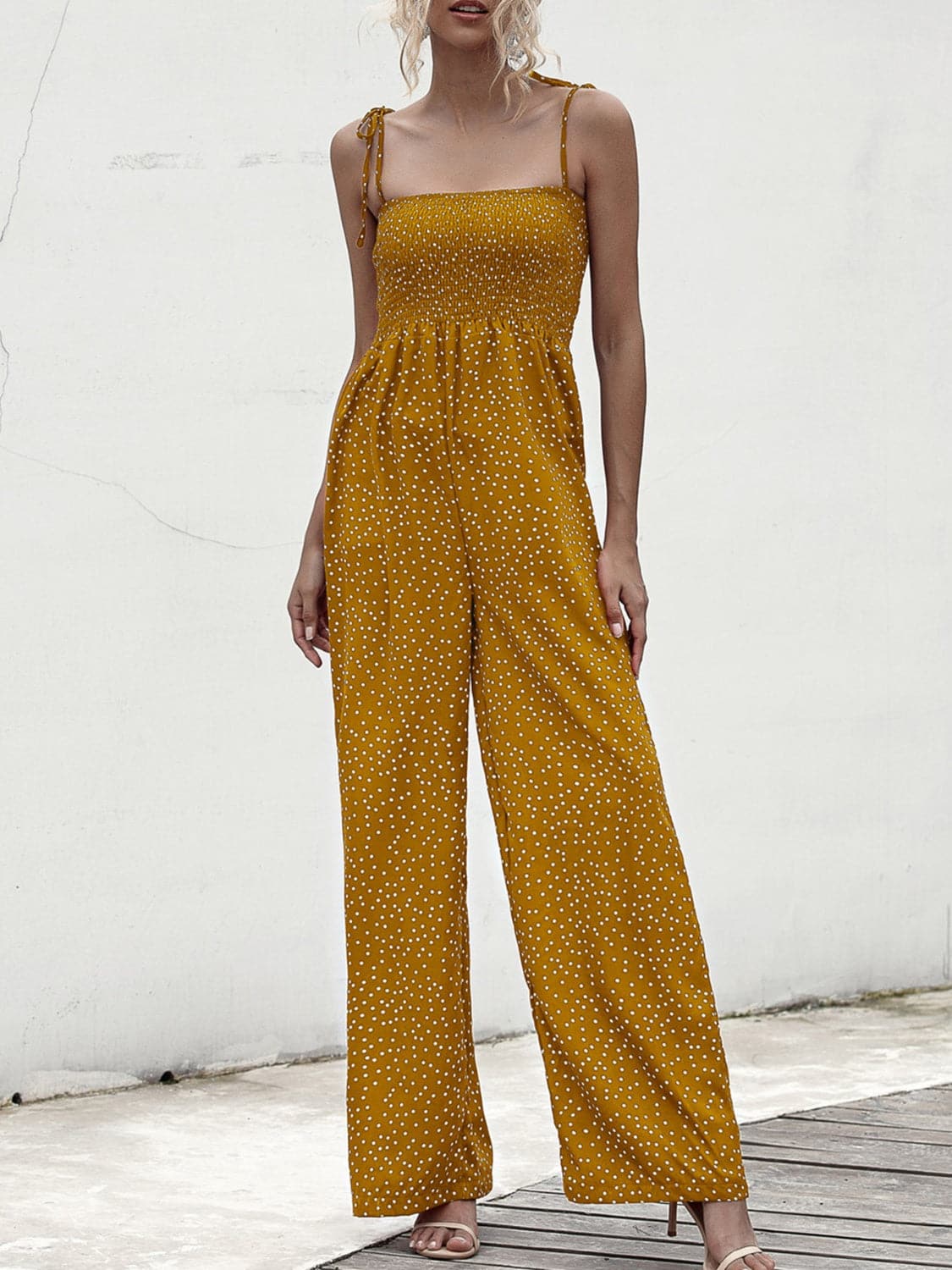 Square Neck Spaghetti Strap Jumpsuit.