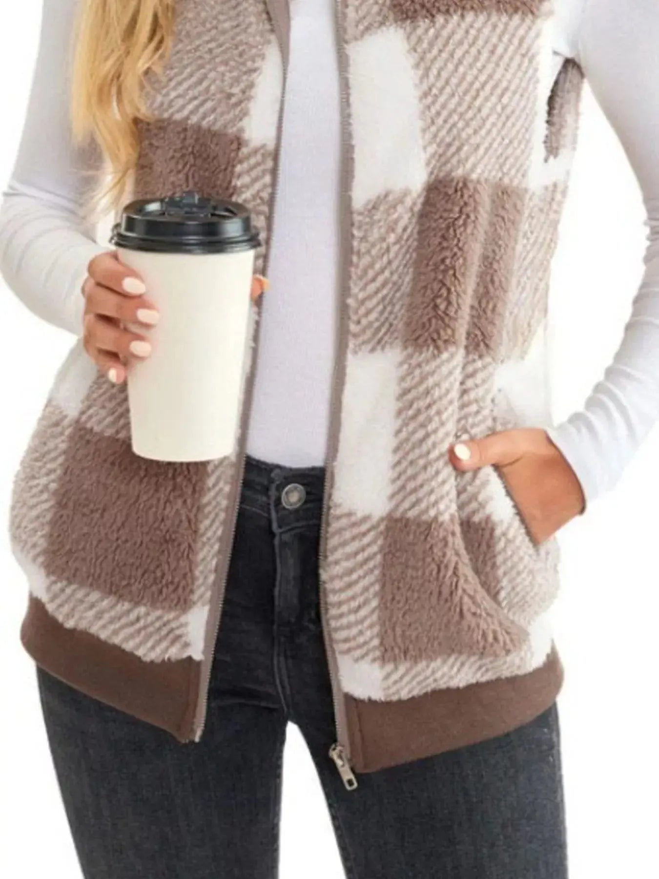 Full Size Color Block Zip Up Vest Coat Plus Size Simply Love