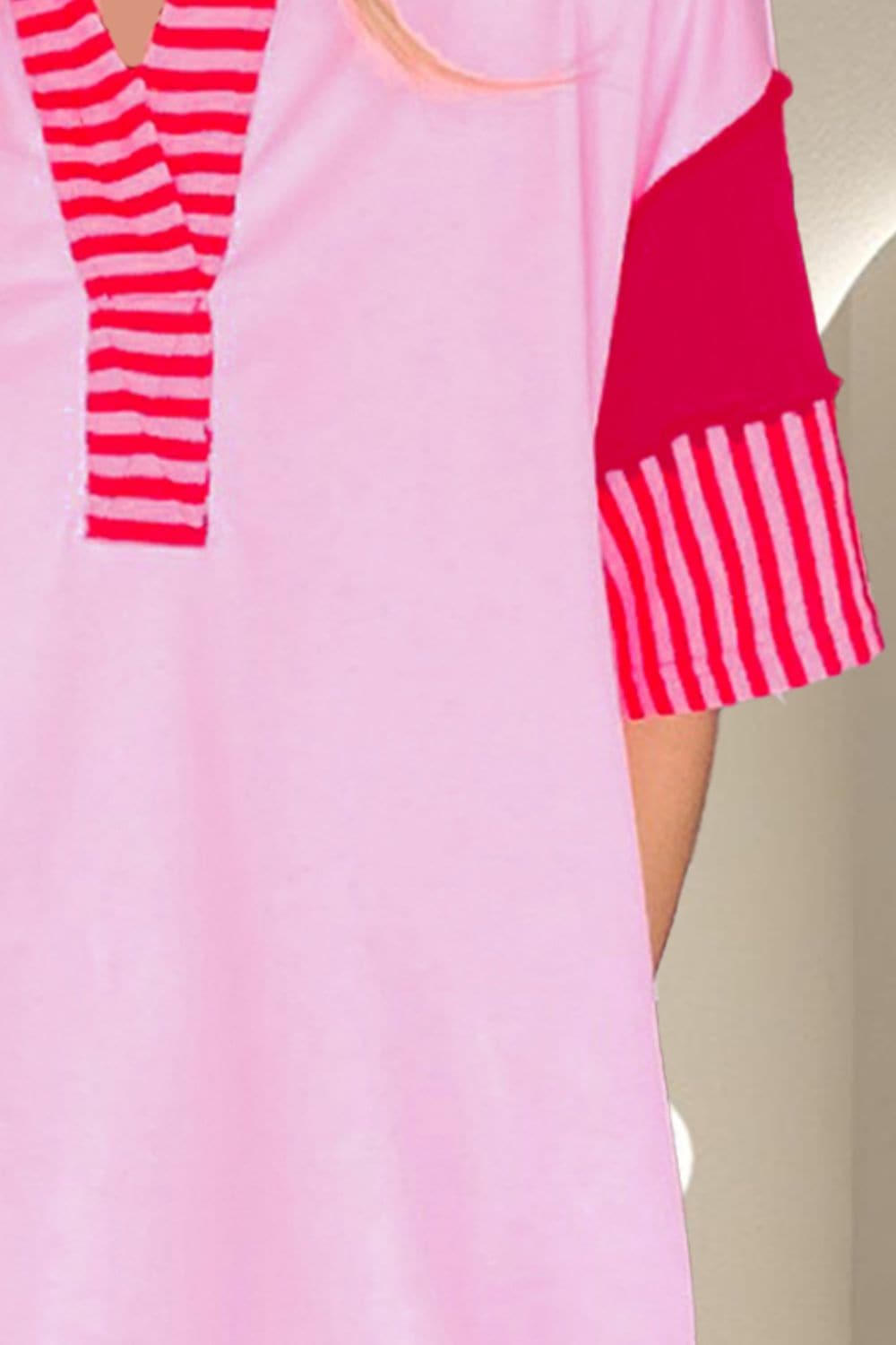 Color Block Johnny Collar Half Sleeve Dress.