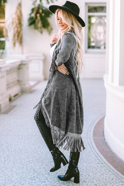 Fringe Detail Long Sleeve Cardigan.