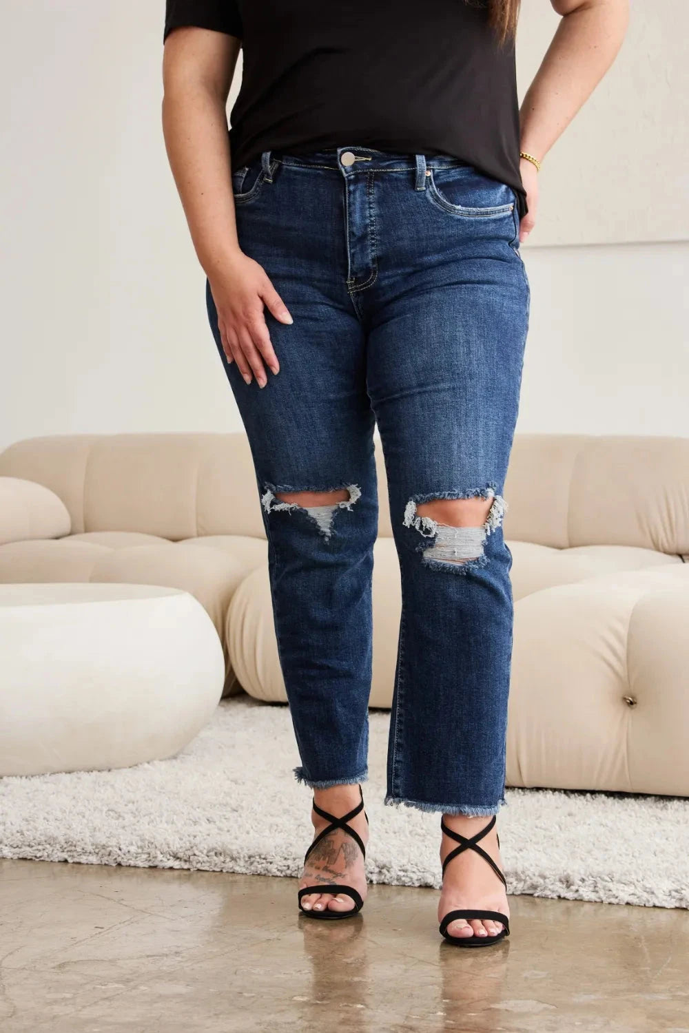 RFM Crop Dylan Full Size Tummy Control Distressed High Waist Raw Hem Jeans Coco’s Tee Boutique