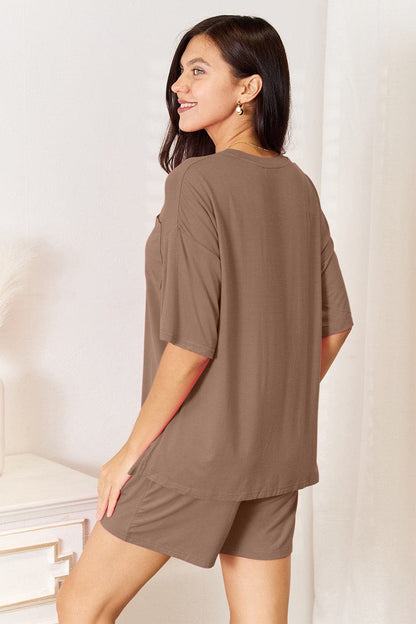 Basic Bae Full Size Soft Rayon Half Sleeve Top and Shorts Set.