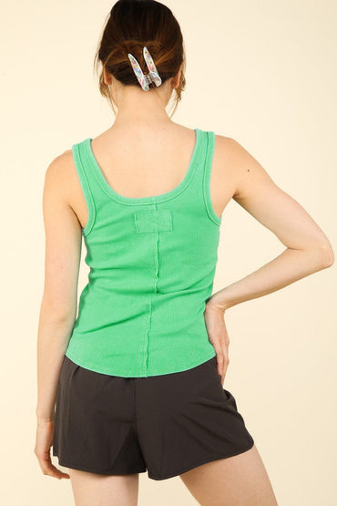 VERY J Washed Ribbed Tank with Placket Detail.