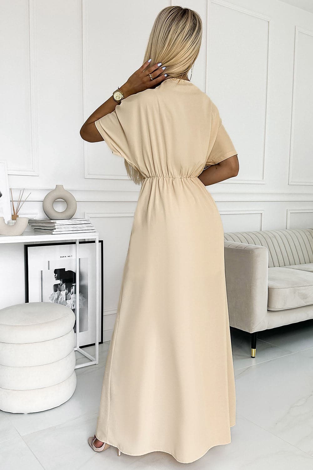 Surplice Neck Slit Maxi Dress.