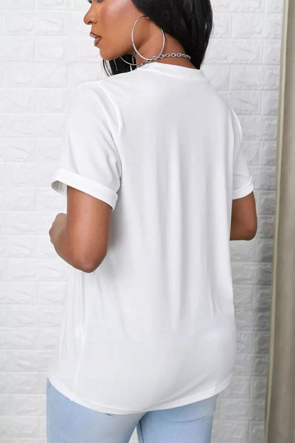 Round Neck Rolled Sleeve T-Shirt Simply Love
