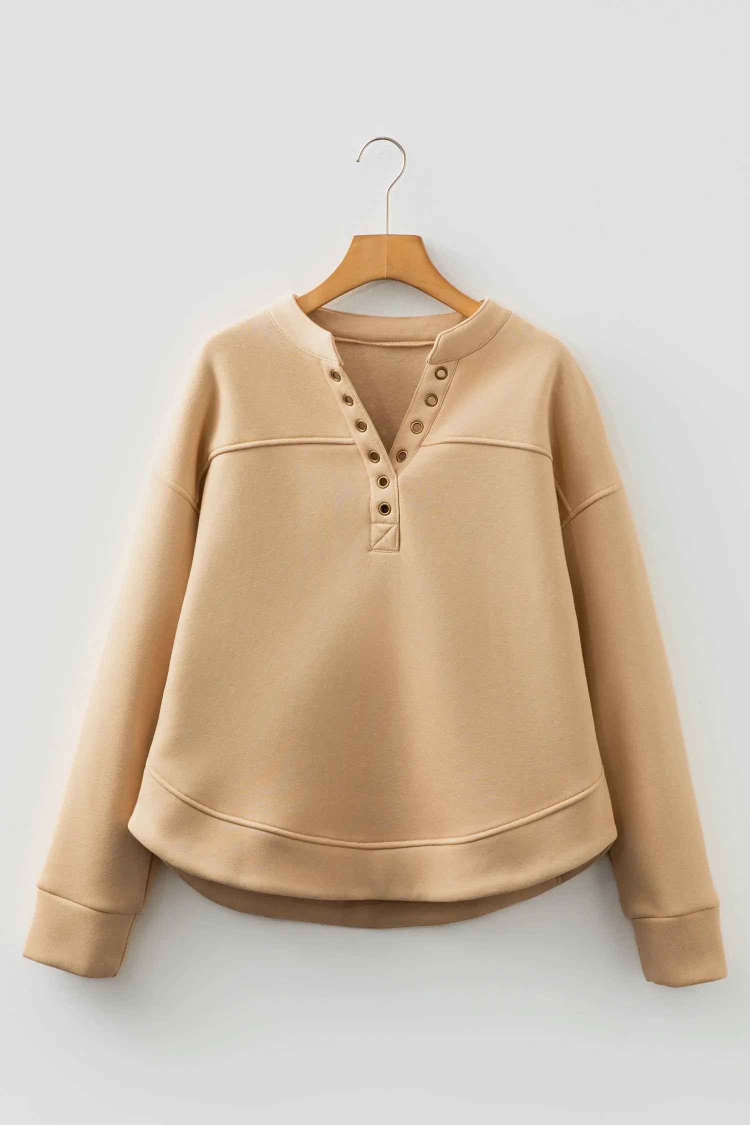 Dear-Lover Beige Sweatshirt Women's Casual Everyday Pullover V-Neck Soft Dear-Lover Dropshipping