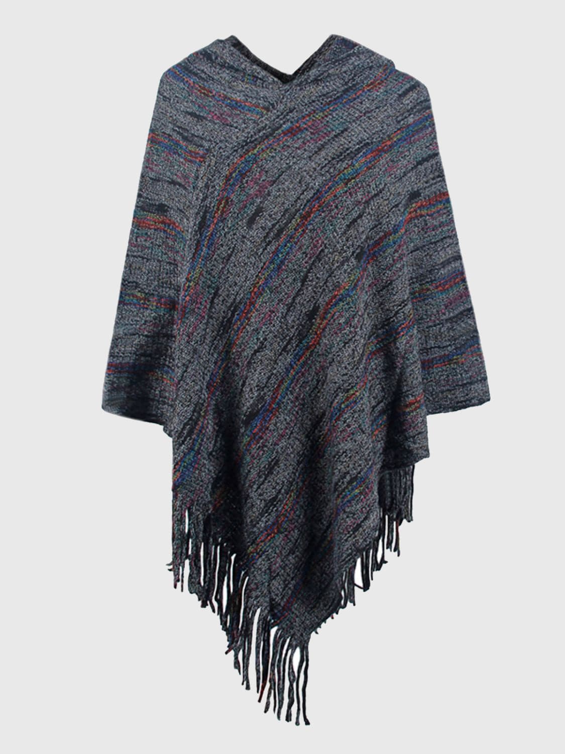 Fringe Hem Hooded Poncho.