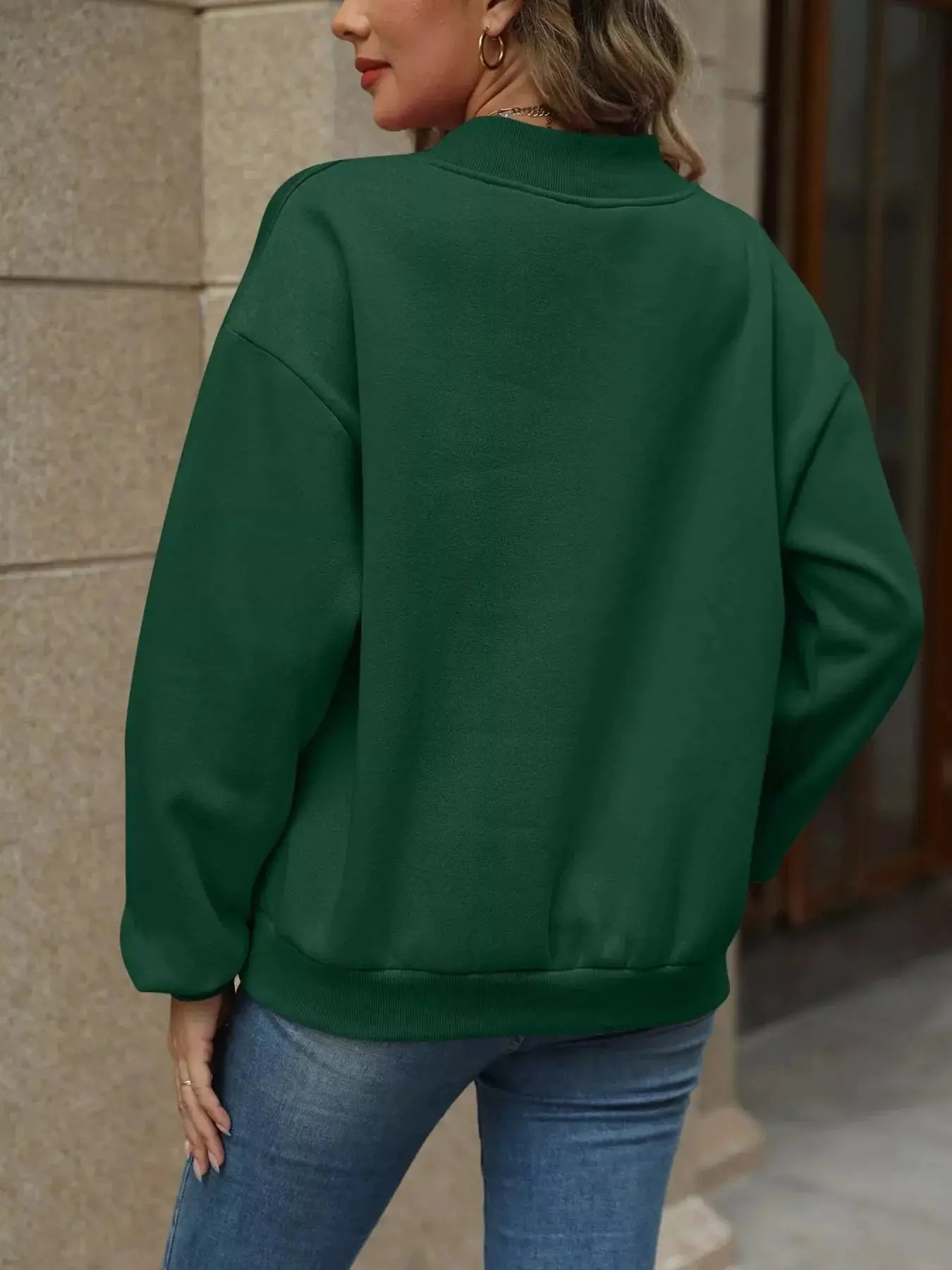 V-Neck Solid Color Casual Sweatshirt Simply Love