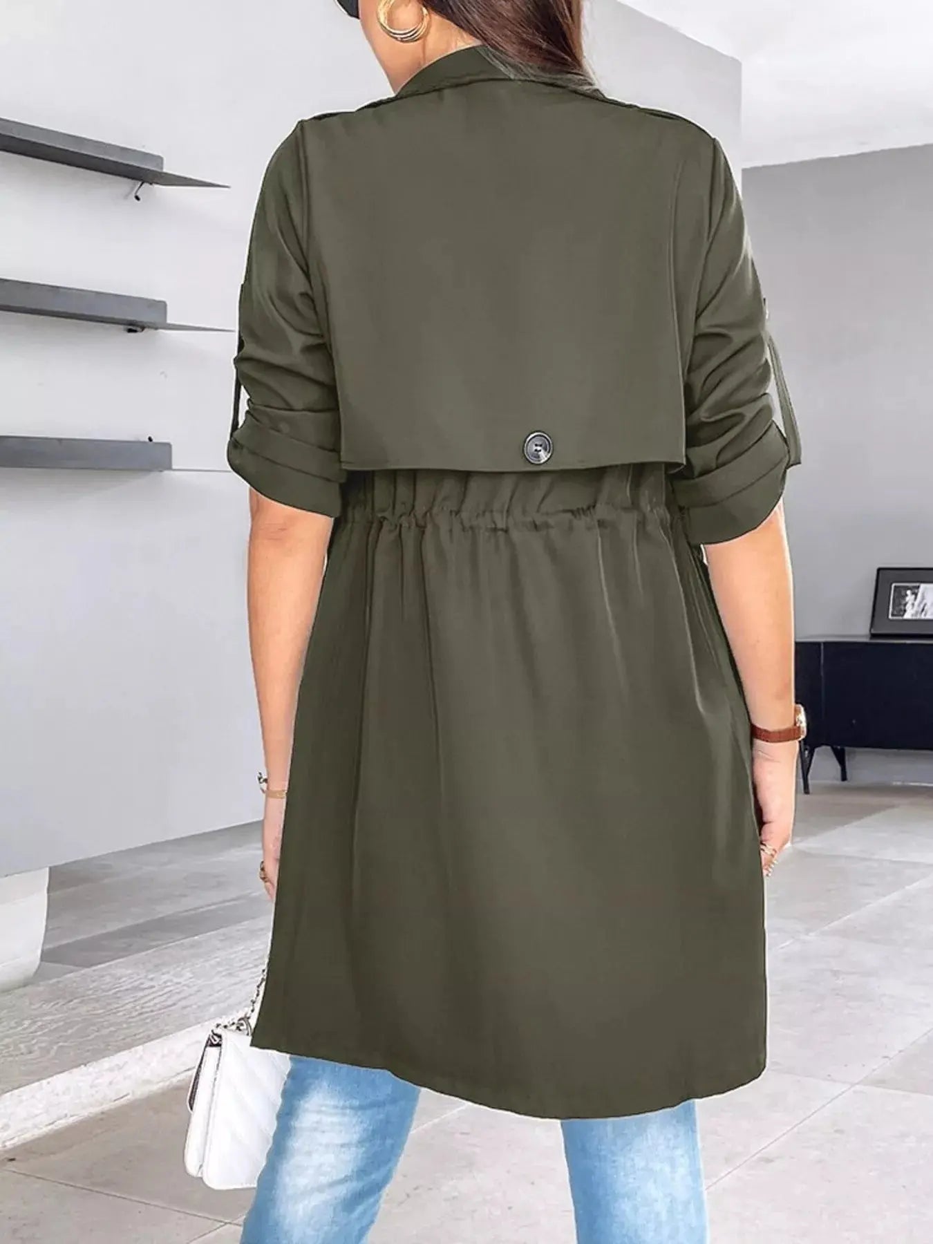 Drape Collar Lightweight Trench Coat Simply Love