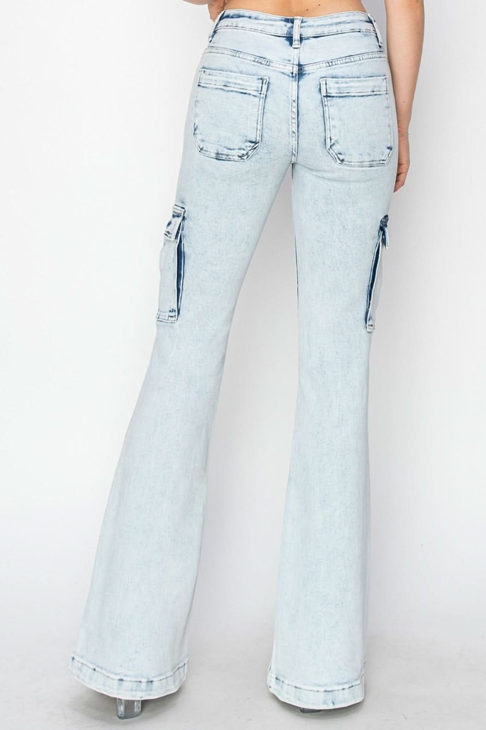 RISEN Full Size High Rise Cargo Flare Jeans