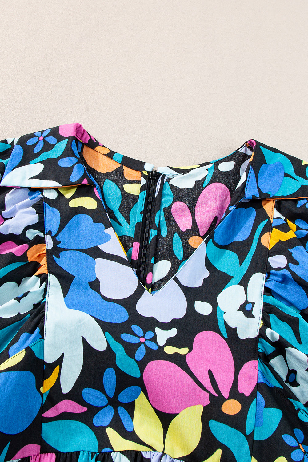 Blue Split Neck Collared Plus Floral Dress Divine Design4U