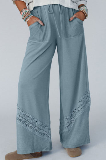 Lace Embellished High-Waisted Trousers