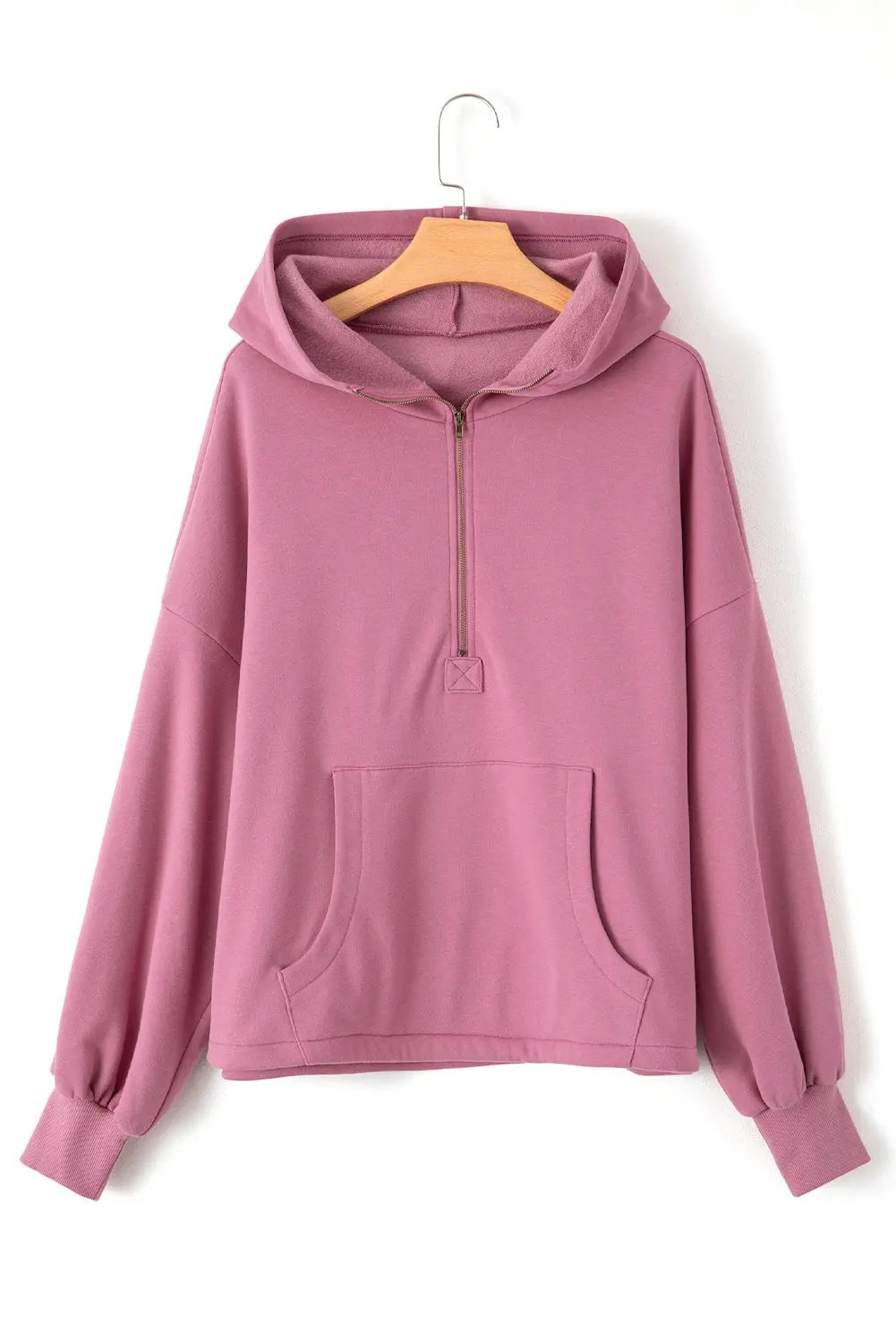Kate Fleece Lined Half Zipper Hoodie with Kangaroo Pockets - Love Salve 