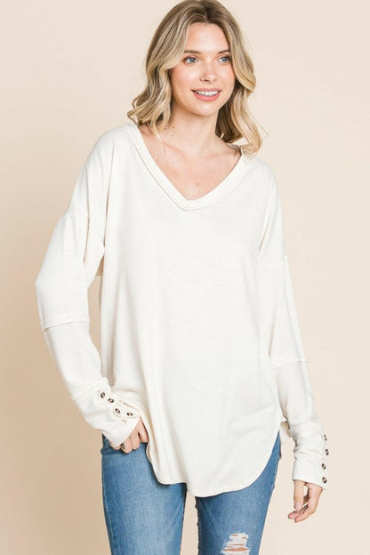 Culture Code Full Size V-Neck Dropped Shoulder Blouse.