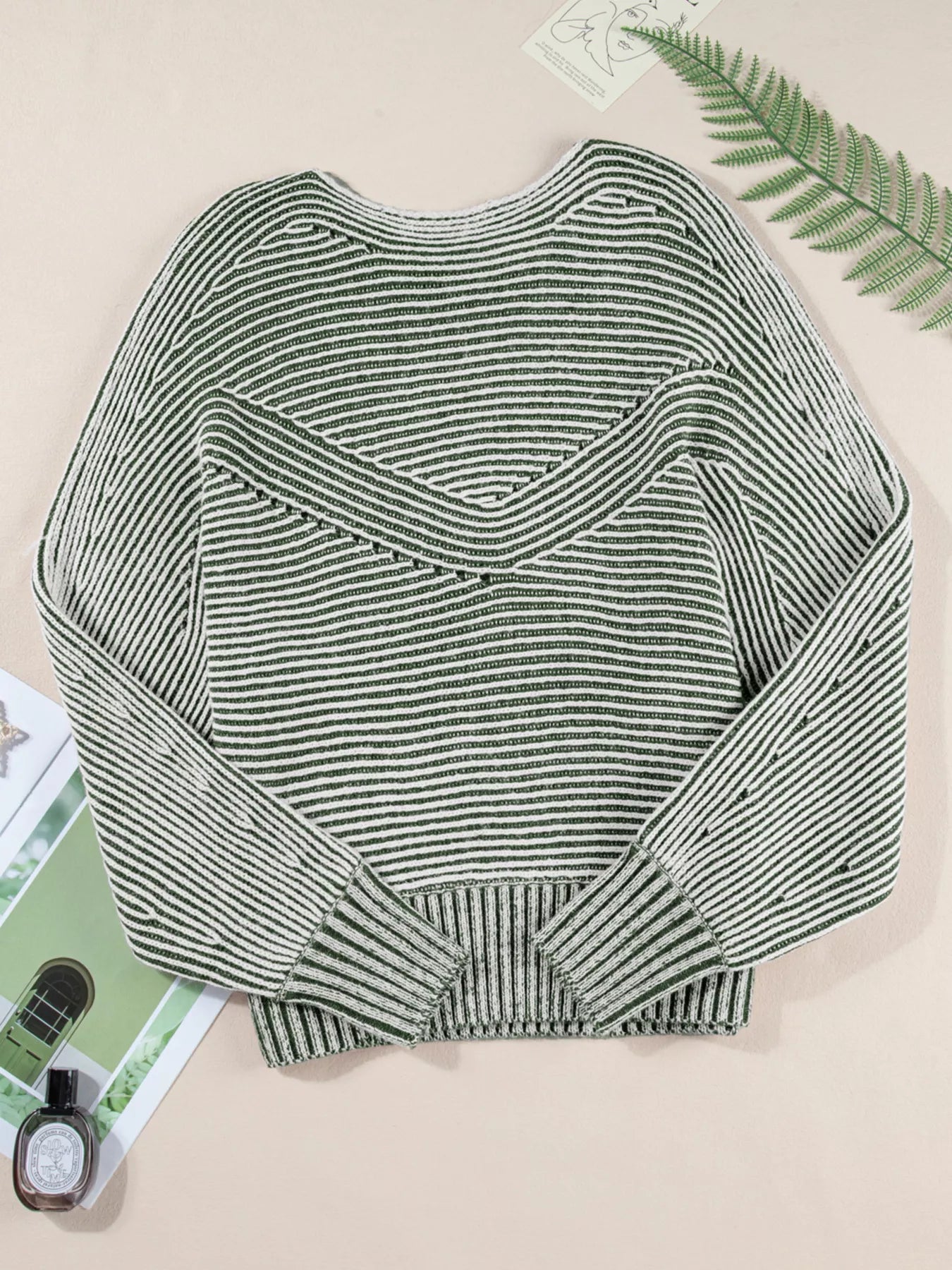 Striped Ribbed Knit Boat Neck Baggy Sweater Simply Love