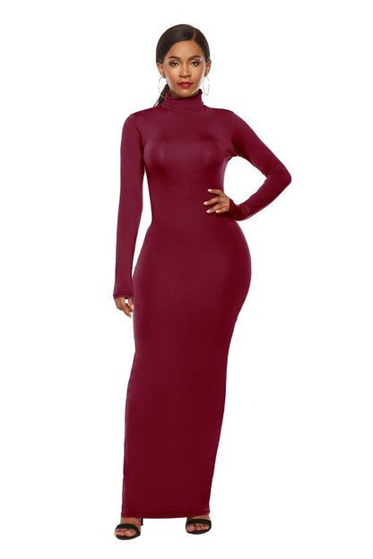 Mock Neck Long Sleeve Maxi Slim Dress.