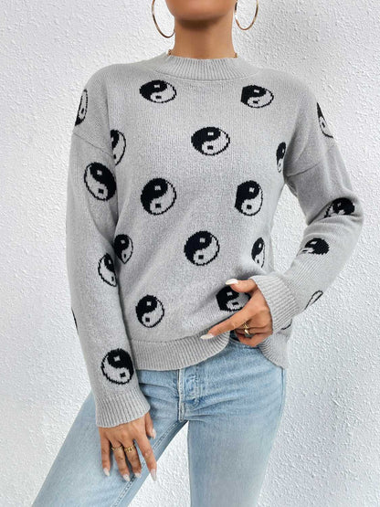 Patterned Drop Shoulder Sweater.