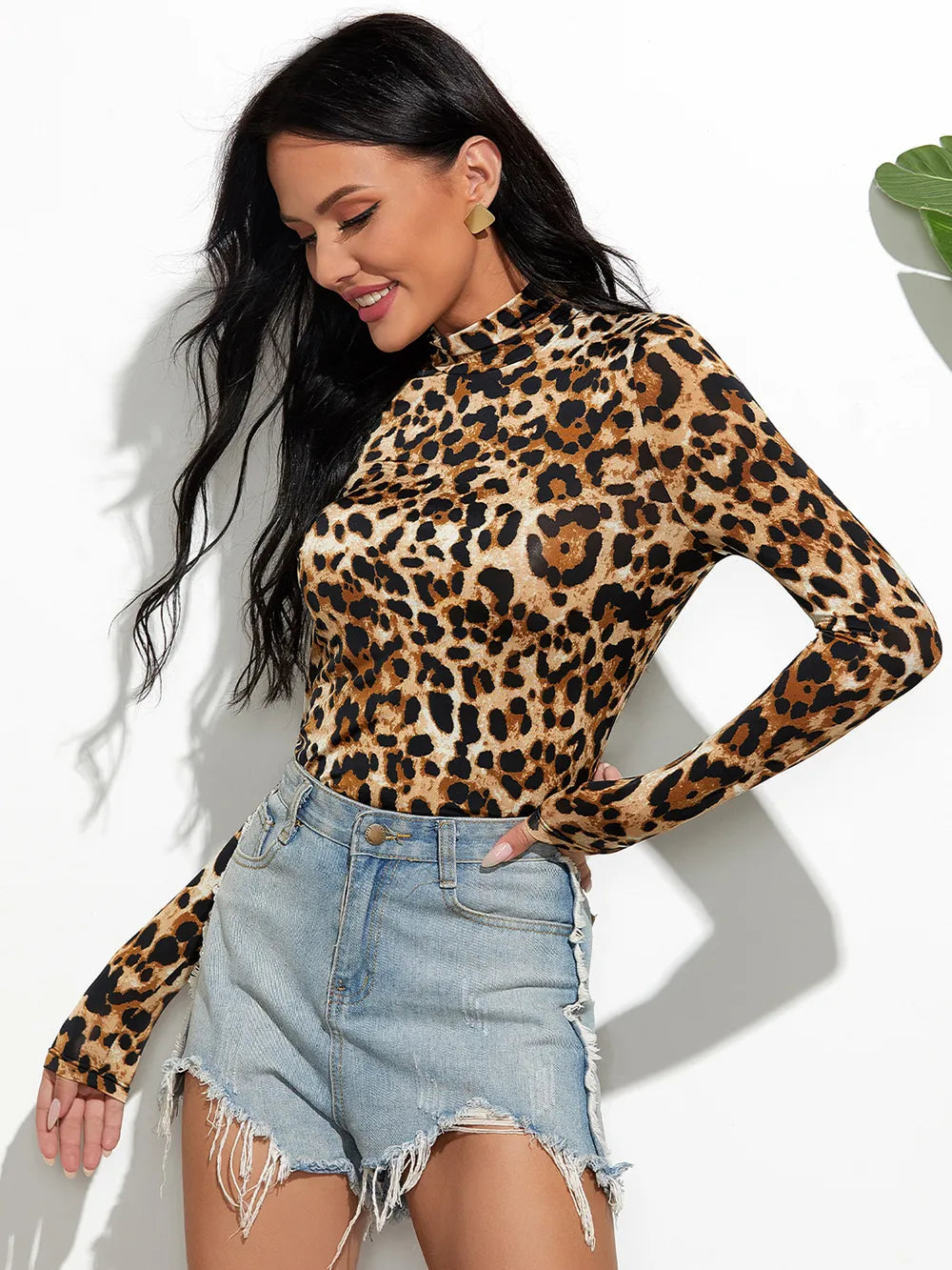 Leopard Mock Neck Long Sleeve T-Shirt Coco’s Tee Boutique
