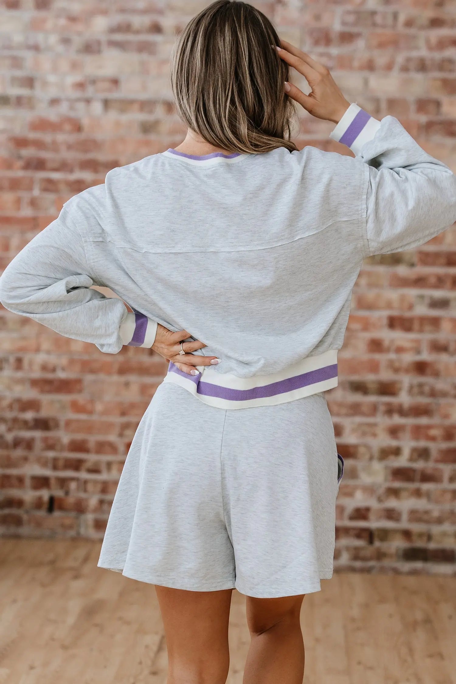 Dear-Lover Grey Striped Pullover Set Women's Casual Loungewear Set Soft & Cropped Dear-Lover Dropshipping
