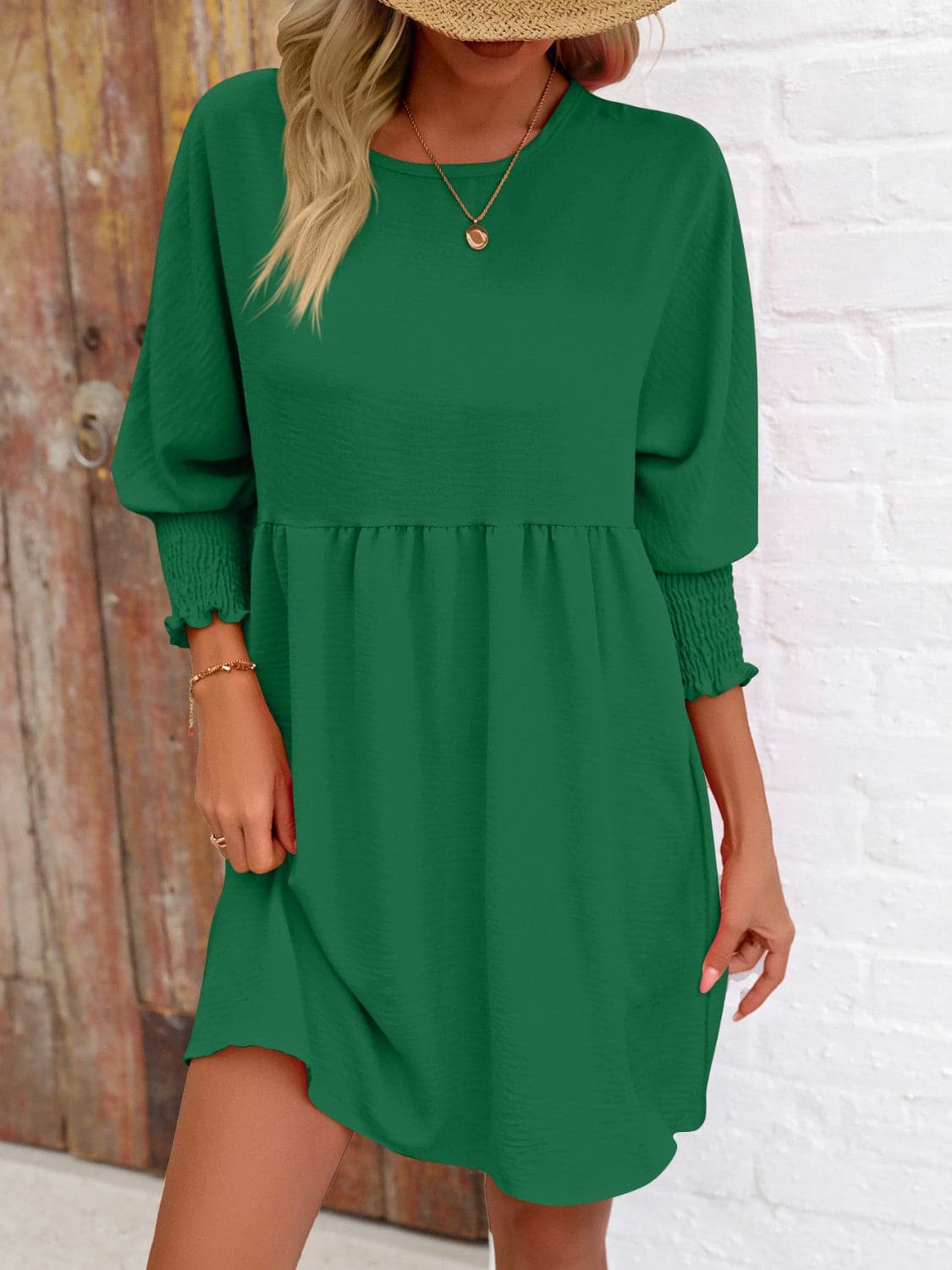 Round Neck Lantern Sleeve Mini DressFeatures: Basic style
Sheer: Opaque
Stretch: Slightly stretchy
Body: Not lined
Material composition: 100% polyester
Care instructions: Machine wash cold. Tumble dry Love Salve Round Neck Lantern Sleeve Mini Dress