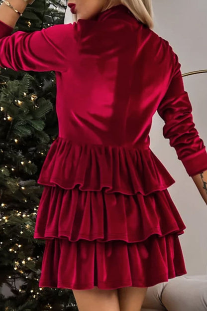 Ruffled Layered Long Sleeve Mini Dress.