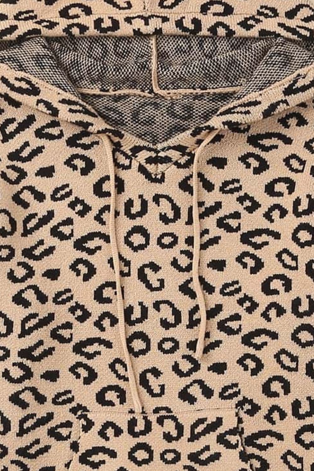 Woven Right Leopard Print Drawstring Hooded Sweater.