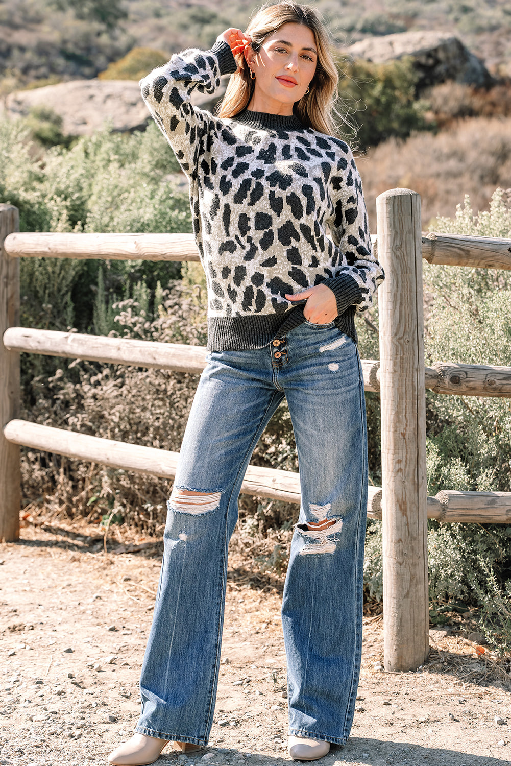 Carbon Grey Leopard Drop Shoulder Baggy Knit Sweater Dear-Lover Dropshipping