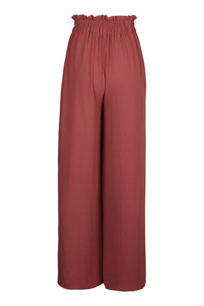 Frill-Detail Tie-Waist Wide Leg Trousers