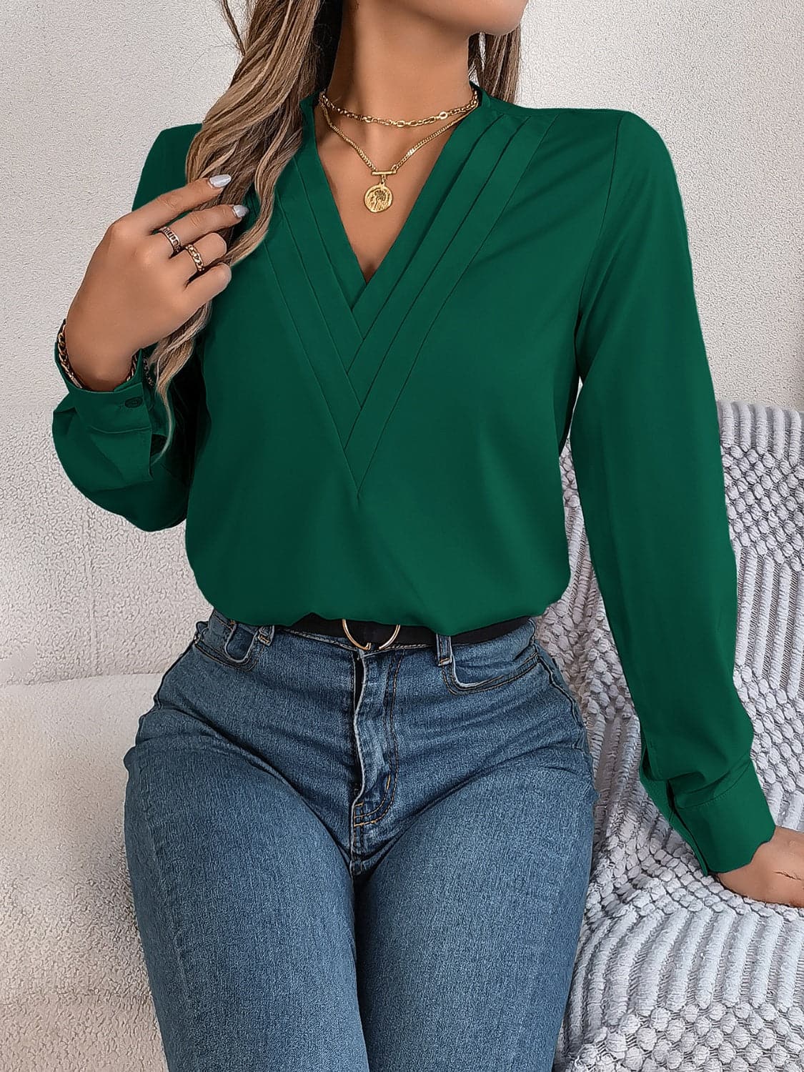 V-Neck Long Sleeve Blouse.