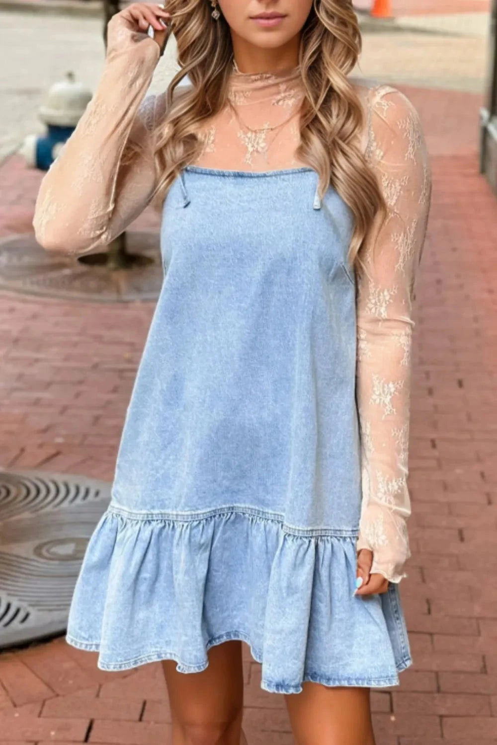 Simply Love: Denim Dress, Bow & Ruffle Simply Love