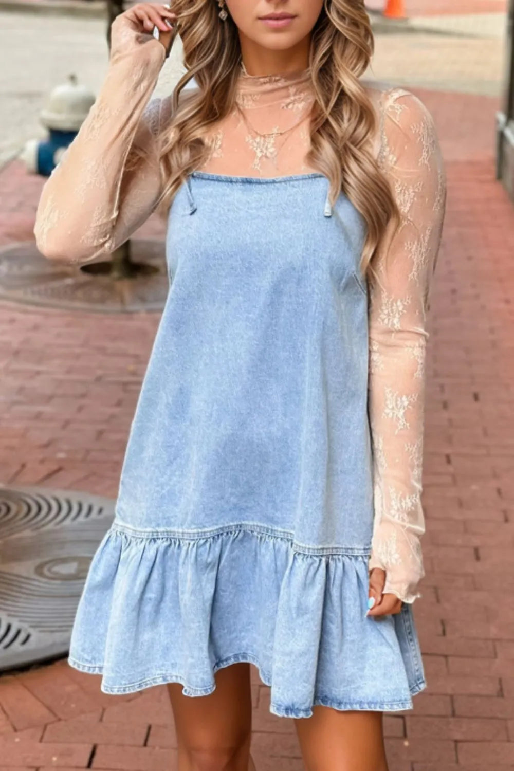 Simply Love: Denim Dress, Bow & Ruffle