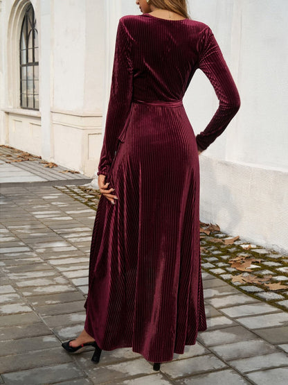 Split Surplice Long Sleeve Midi Dress.