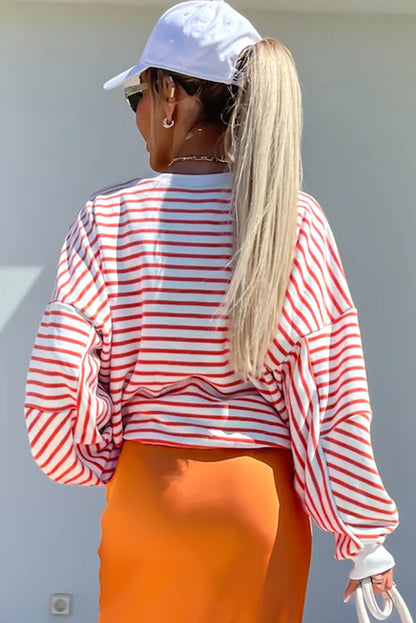 Chic orange stripe oversized crew neck sweatshirt