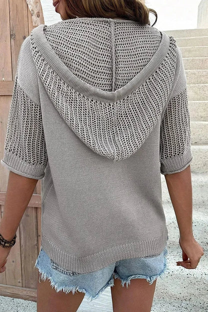 Drawstring Half Sleeve Hooded Sweater.