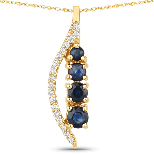 Bids.com 0.40 Carat Genuine Blue Sapphire and White Diamond 14K Yellow Gold Pendant, elegant fine jewelry.