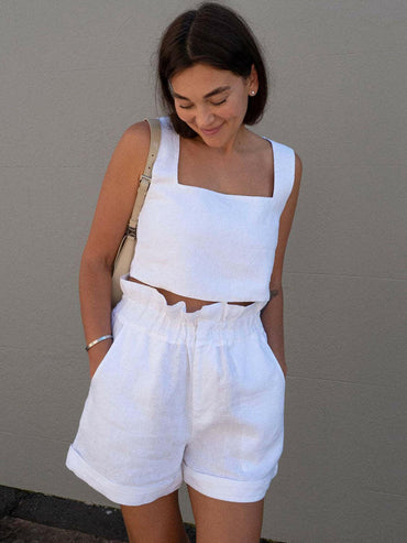 Square Neck Sleeveless Top and Shorts Set.