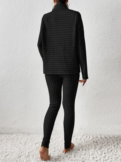 Ribbed Turtleneck Top and Pants Set.