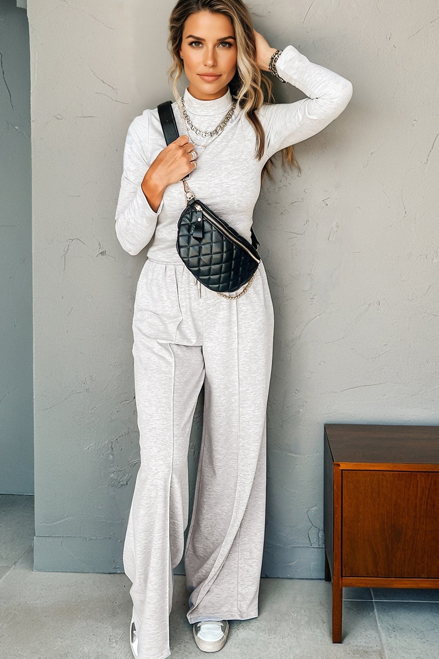 Dear-Lover Grey Knit Set Women's Casual Loungewear Set Slim Fit, High Neck Dear-Lover Dropshipping