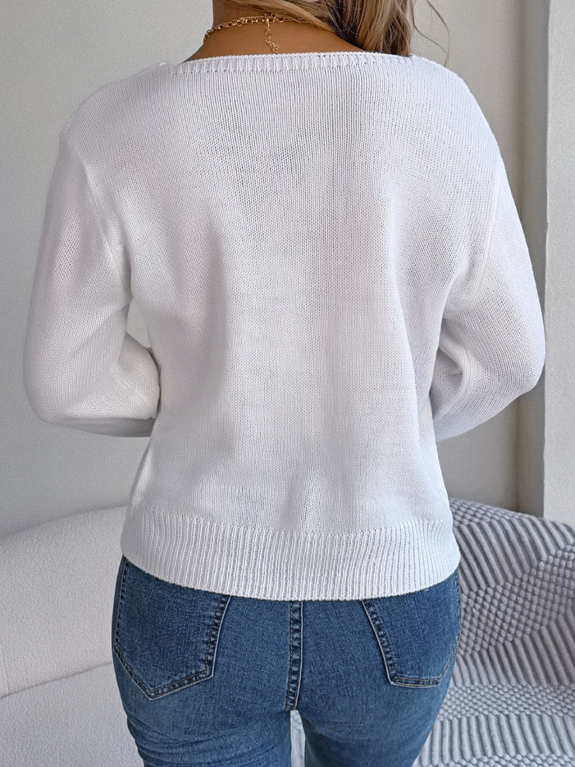 Cable-Knit Square Neck Long Sleeve Sweater.