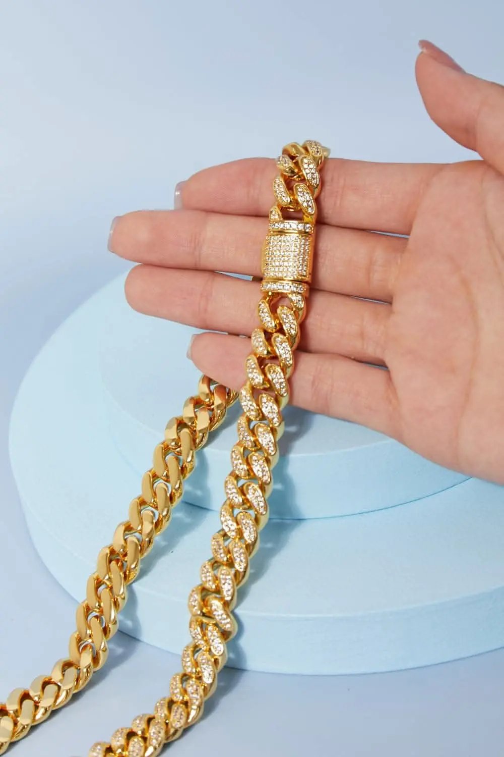 Brass curb chain necklace with cz accents - Love Salve 