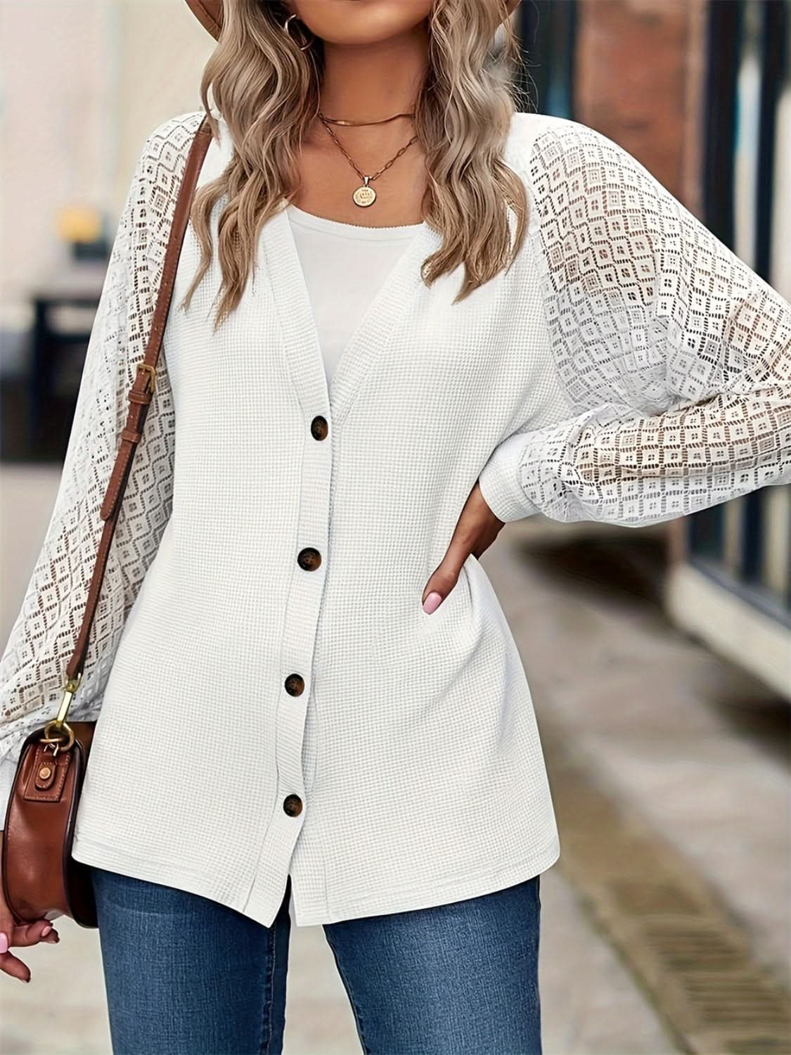 Chic button-up v-neck long sleeve jacket