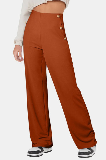 Button-Detail High Waist Trousers