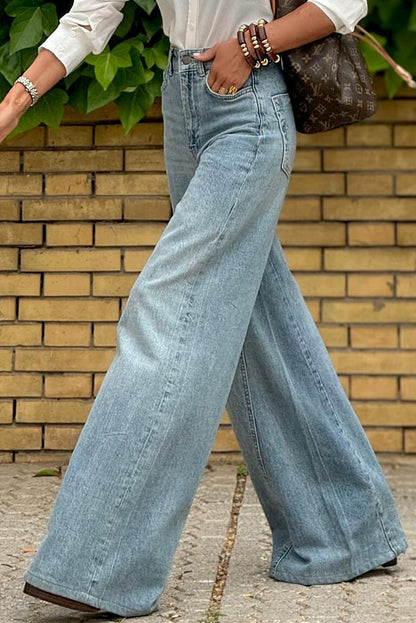 Dusk blue acid wash wide-leg high-rise jeans for a chic look